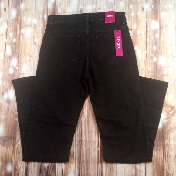 NWT HIGH RISE TENGFU BLACK FLARED LEG JEANS SIZE 6 - Picture 5 of 14